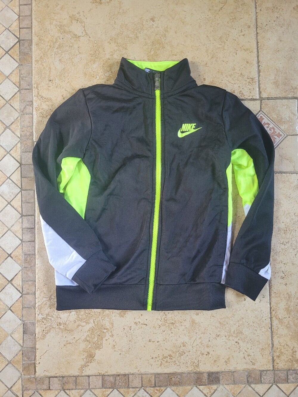 Nike Black Jacket with Neon Green Accents - Kids Full Zip